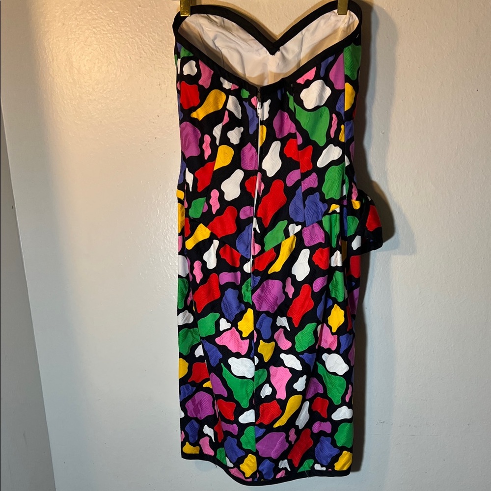 Lillie Rubin Colorful Mosaic Sweetheart Strapless Bow Dress XS 4 Epic Vintage 80 - Picture 6 of 10